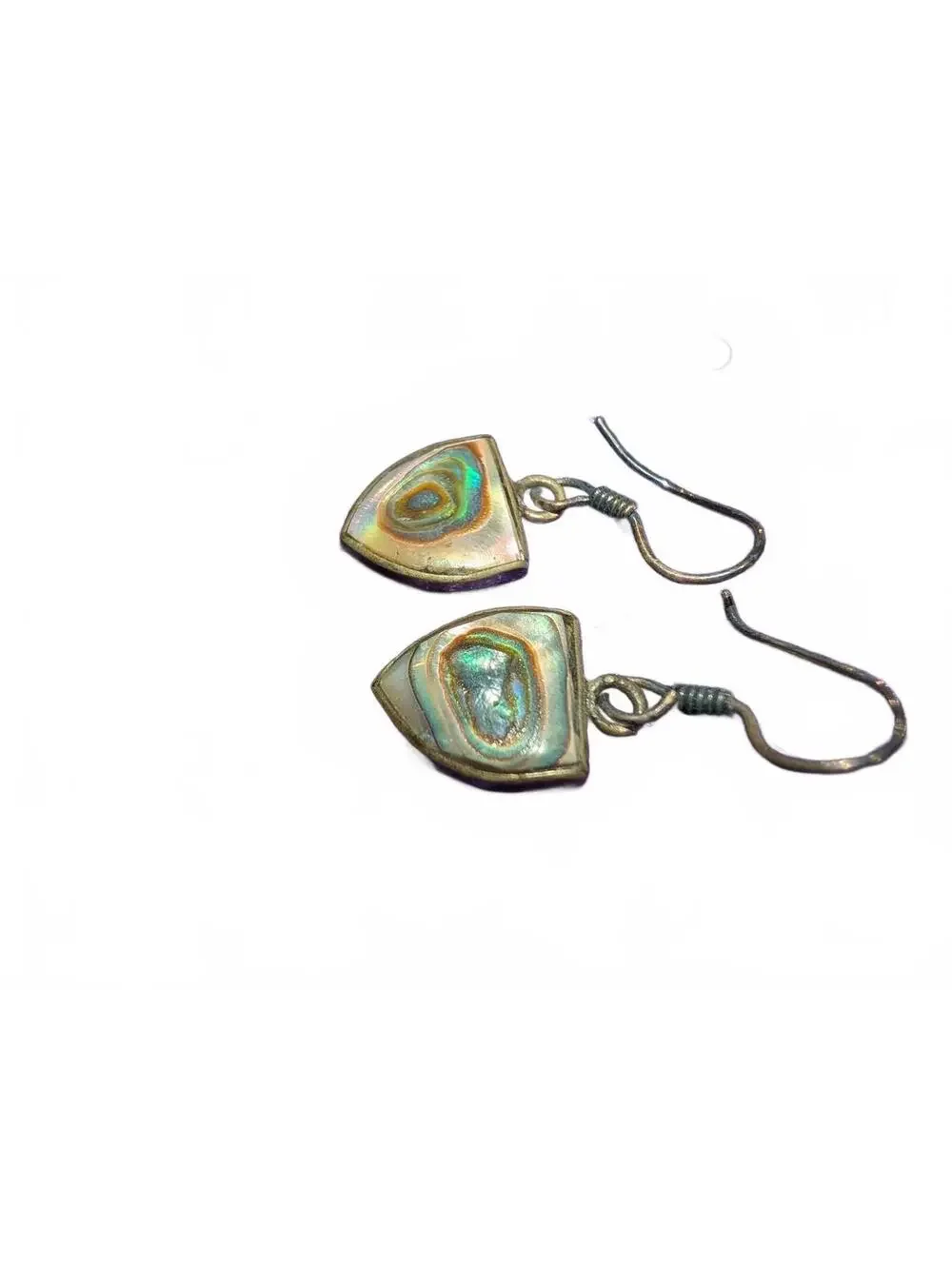 Vintage Alpaca Mexico Abalone Shell Dangle Earrings